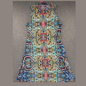 Tiana B Boho Pullover Dress Mock Neck‎ Size 12 Sleeveless Stretchy Mosaic Print
